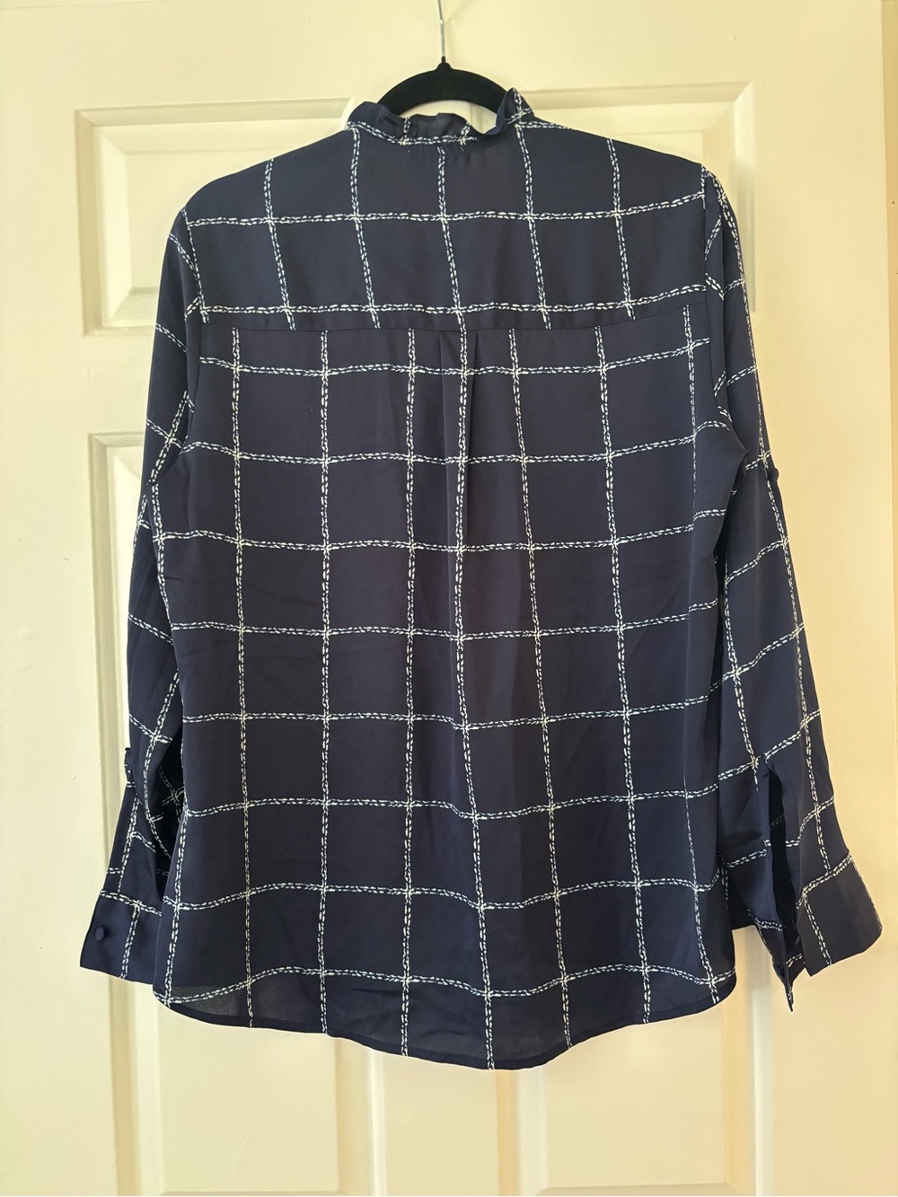 Express Portofino Shirt - L Slim - Navy Windowpane Plaid NWT Button Down Blouse - Picture 4 of 7
